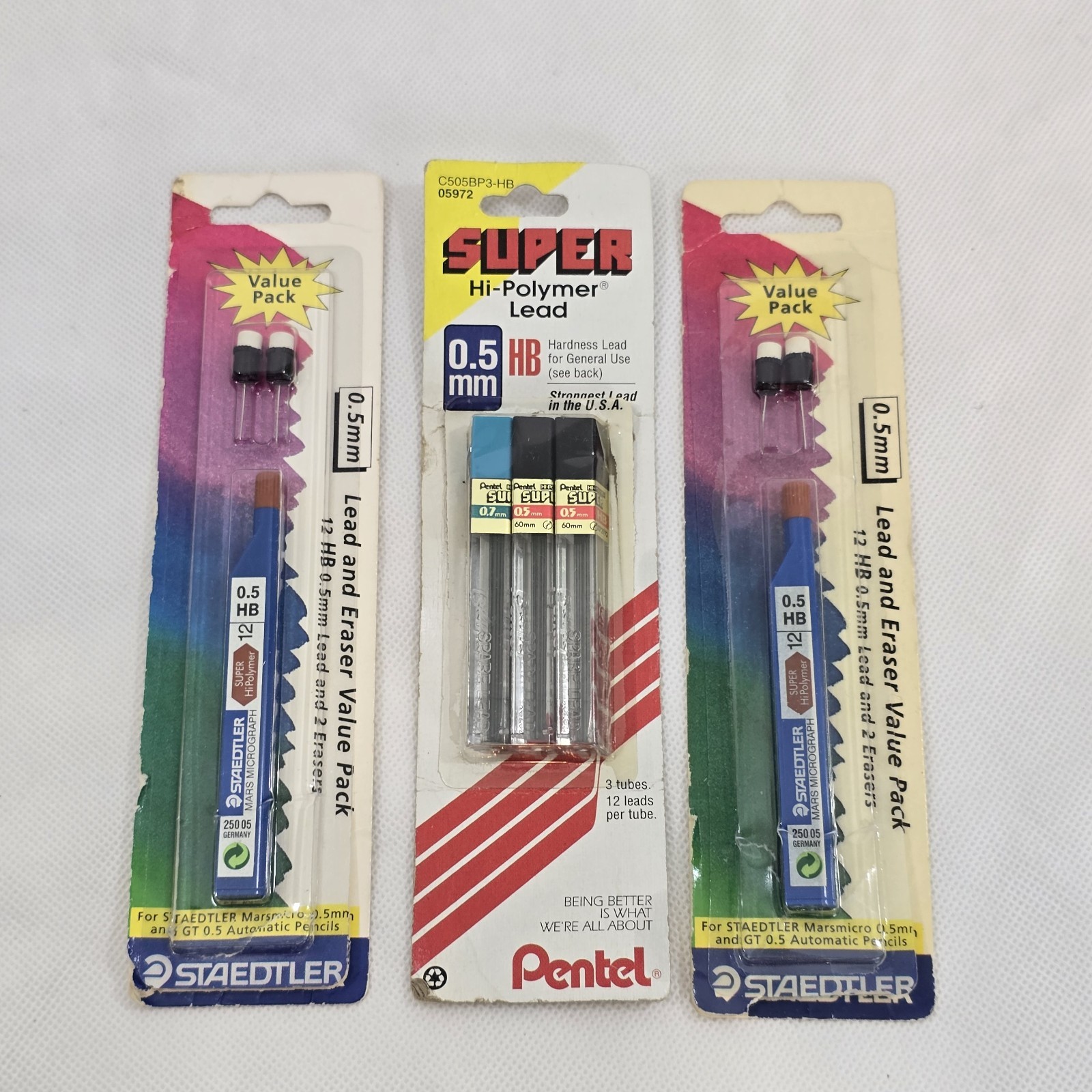Mix Lot Of PENTEL Hi Polymer Super 0.7 & 0.5mm HB Pencil Lead Refills & Erasers