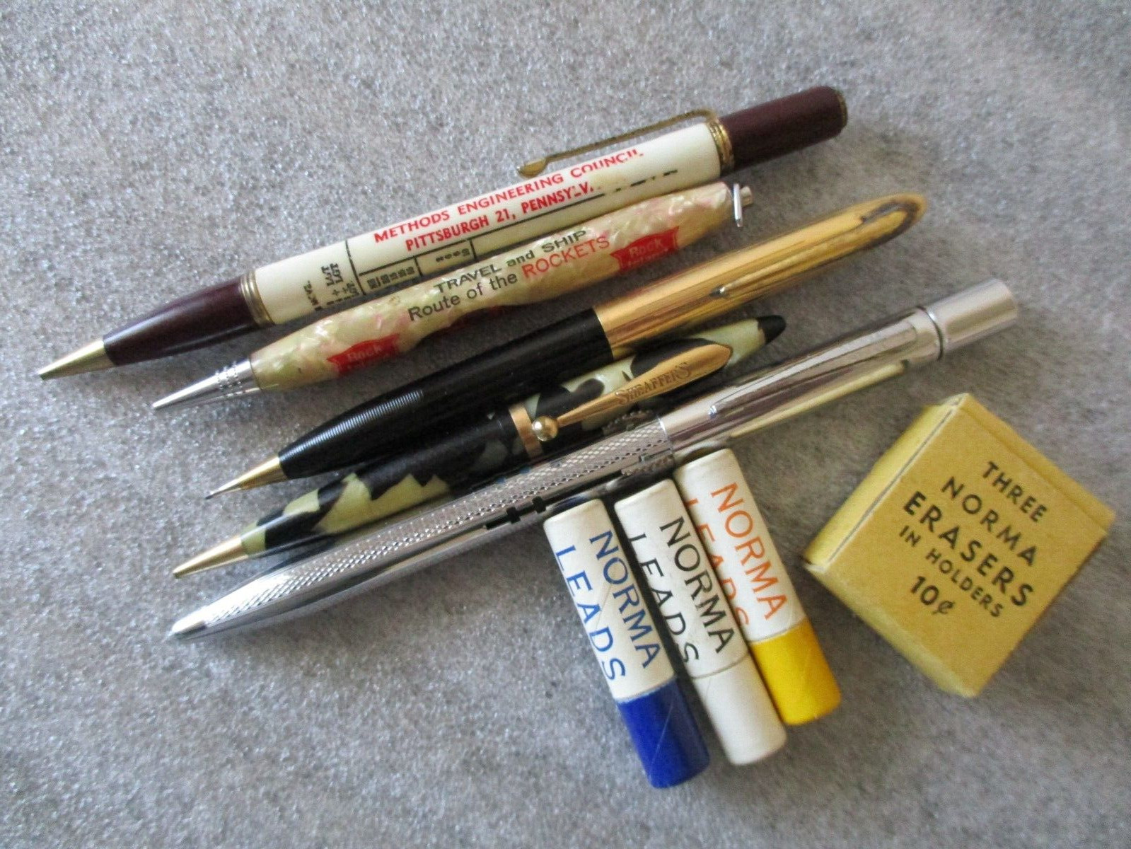 VTG ROCK ISLAND/SHAEFFERS/SCRIPTO/NORMA MECHANICAL PENCILS/PEN/LEAD/ERASERS SET