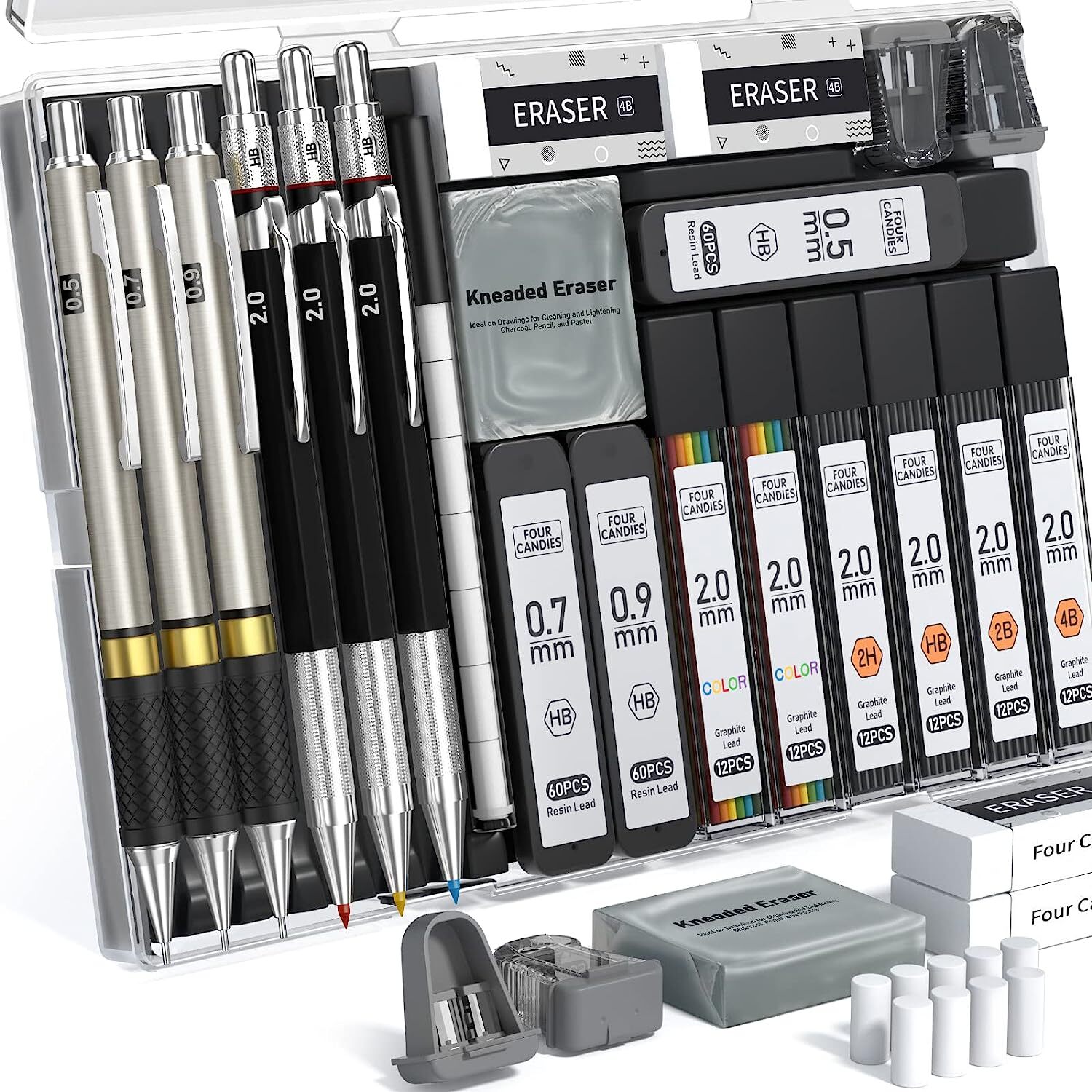 6 PCS Art Mechanical Pencils Set Metal Artist Drafting Pencil 0.2, 0.5 , 0.7,0.9