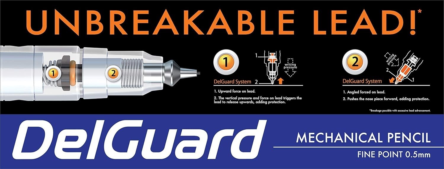 0.5mm DelGuard Mechanical Pencil Lead Refill – 12 Graphite Leads, Unbreakable