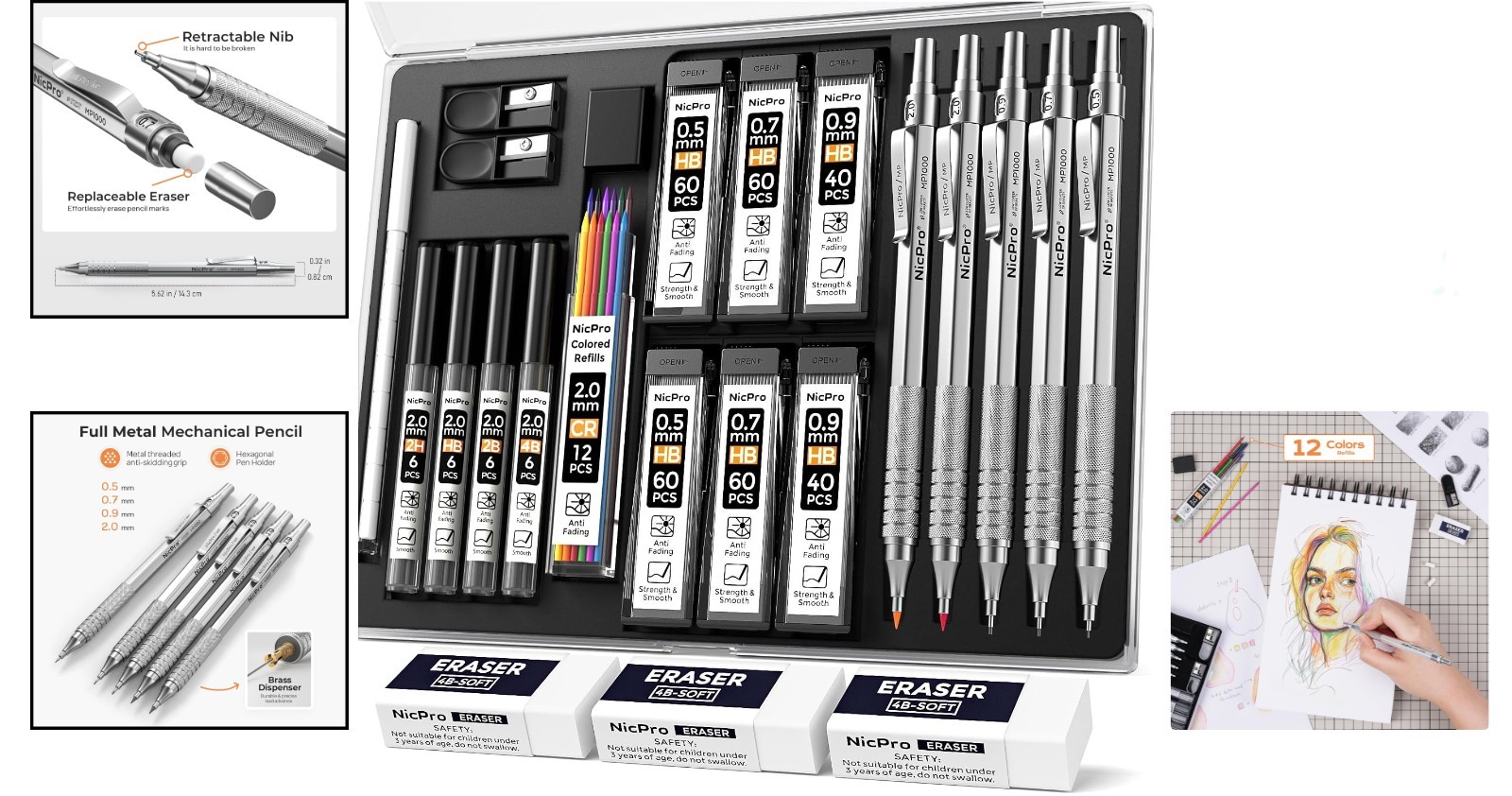 22PCS Luxury Metal Mechanical Pencil Set for Artists – Precision Drafting Tool