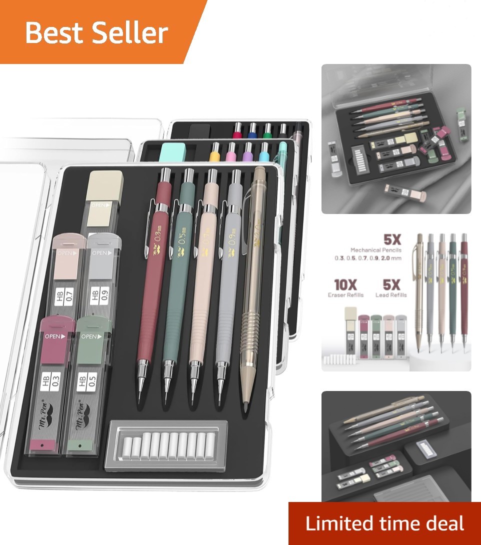 5-Piece Vintage Mechanical Pencil Set with HB Lead & Eraser Refills for Artists