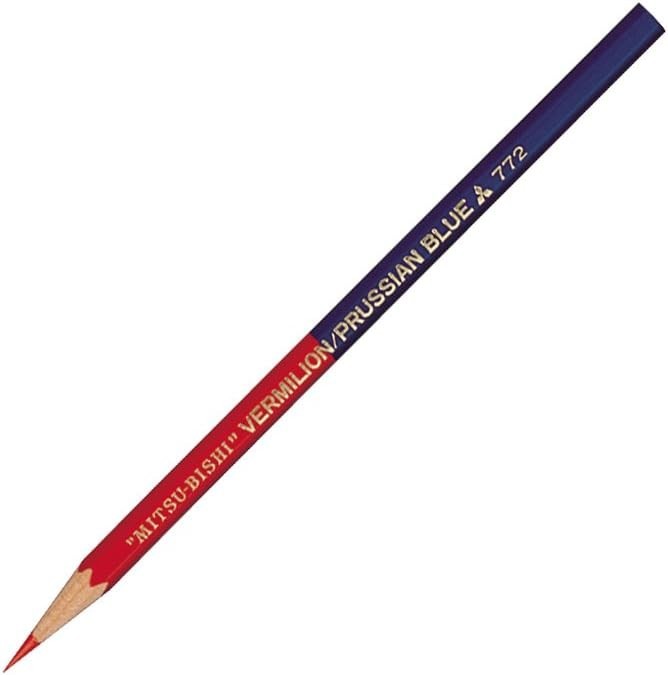Mitsubishi K772 Vermilion & Prussian Blue Pencil Hexagonal Body 1 dozen New