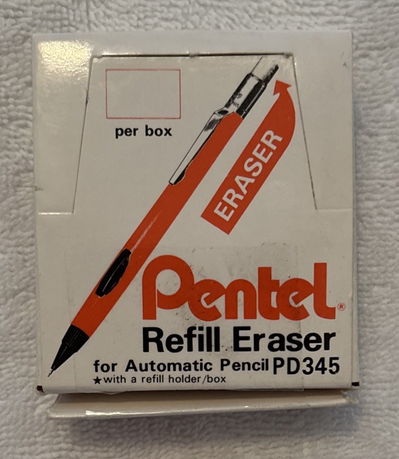Pentel PD345 Auto Pencil Refill Eraser-12 boxes-5 Eraser/1 Refill Holder Per Box