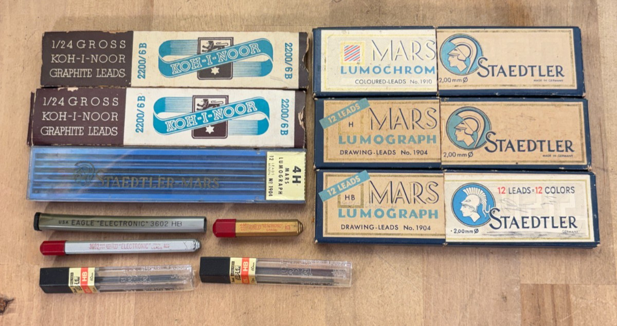 Mixed Lot Vtg Pencil Leads Partial and Mixed Boxes, Koh-I-Noor, Staedtler, Eagle