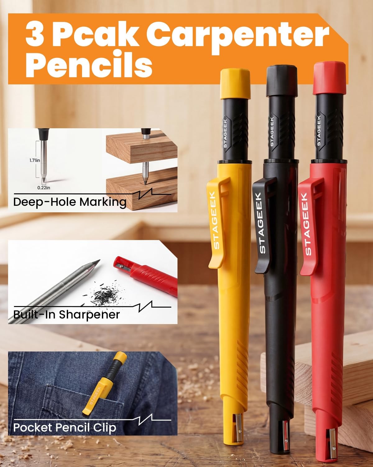 STAGEEK 36 Pack Carpenter Pencils Set With 102 Refills, Construction Pencil W…