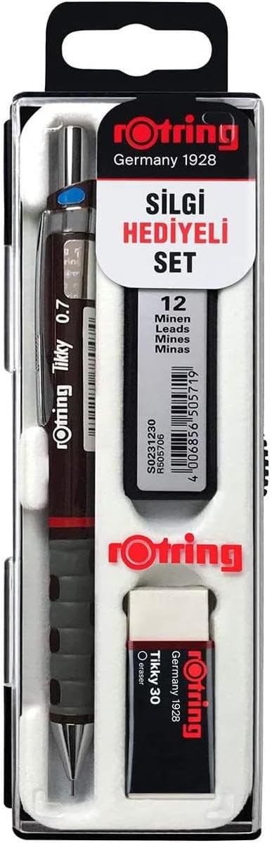 rOtring Tikky Mechanical Pencil Set, HB 0.7 mm, 3 Piece Burgundy