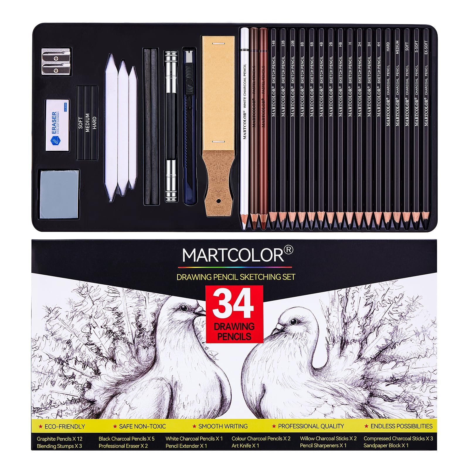 MARTCOLOR Drawing Sketching Pencils 1 Count (Pack of 34), Black – 34 Pack