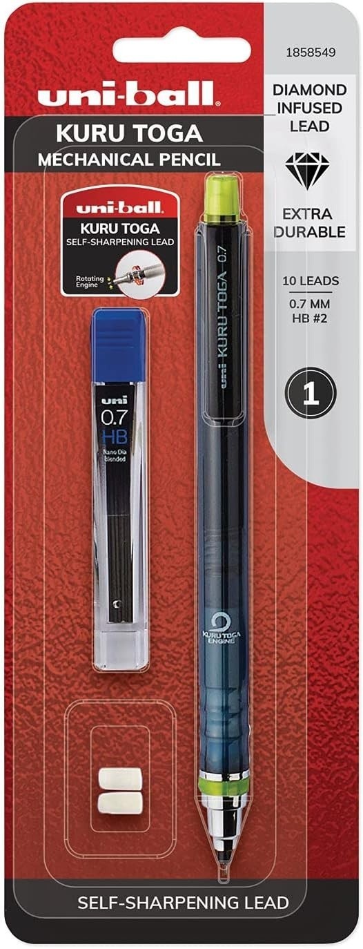Kuru Toga Mechanical Pencil Starter Kit 0.7mm HB#2 with Eraser Replaceable, 1PK