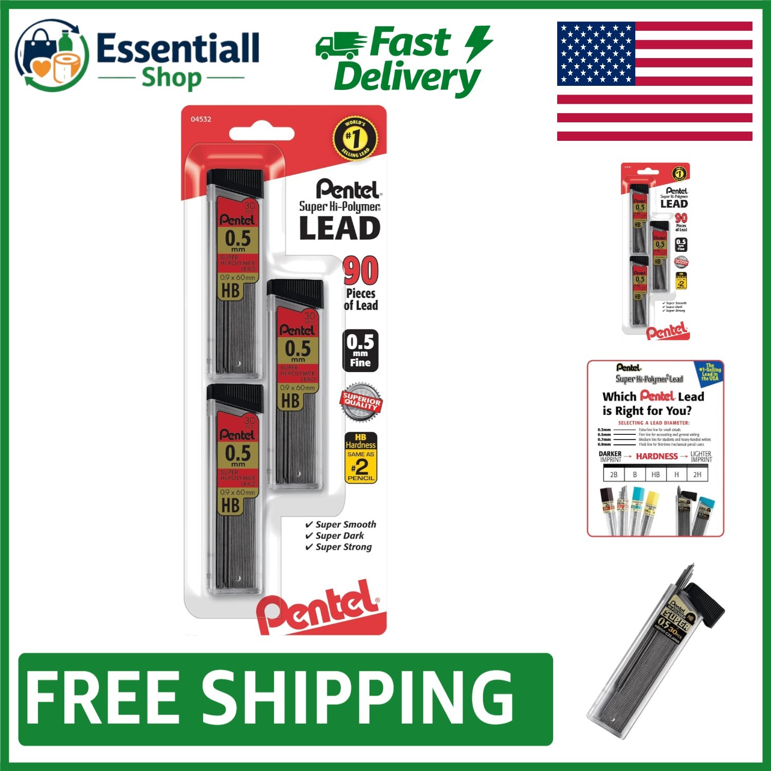 90-Piece Super Hi-Polymer Lead Refills, 0.5 mm – Strong & Smooth Writing