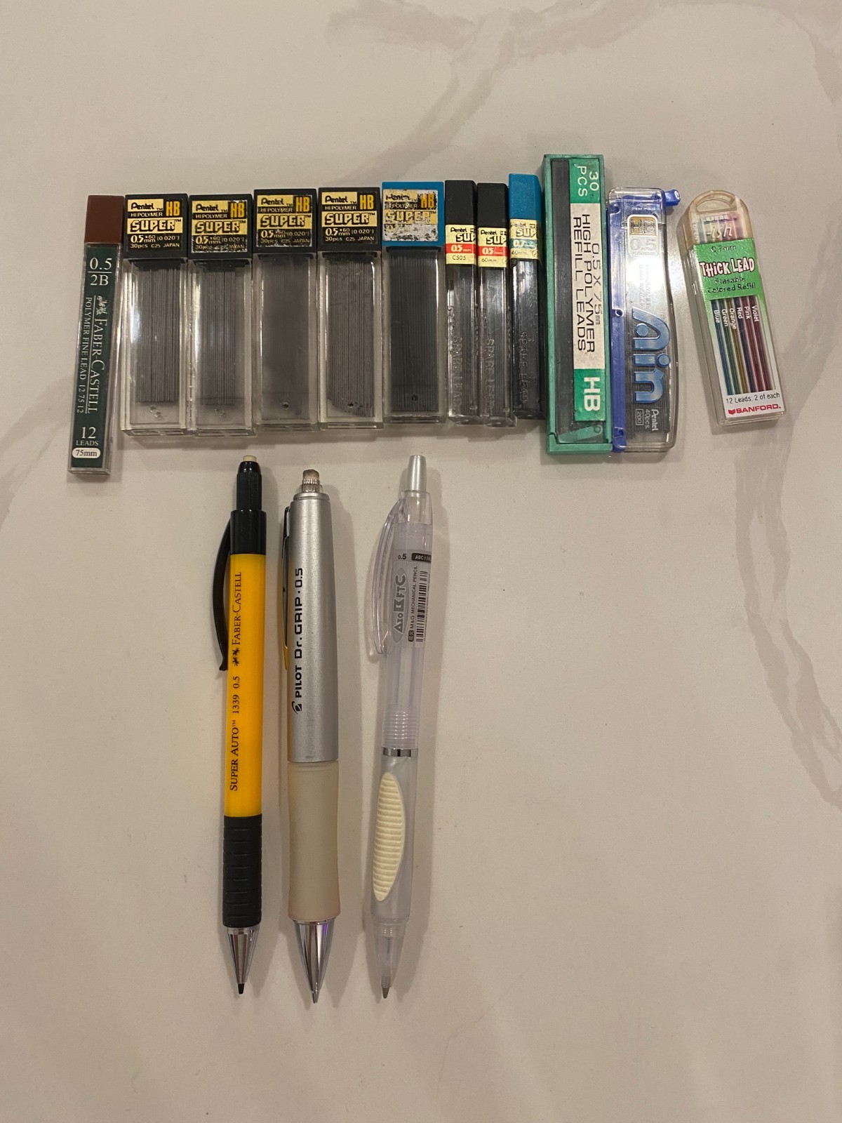 VINTAGE Mechanical Lead Pencil Lot Mixed w/ HB Pentel Refills 0.5mm 0.7mm