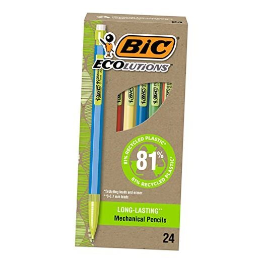 Ecolutions Mechanical Pencils with Erasers, With Colorful Barrel, Medium