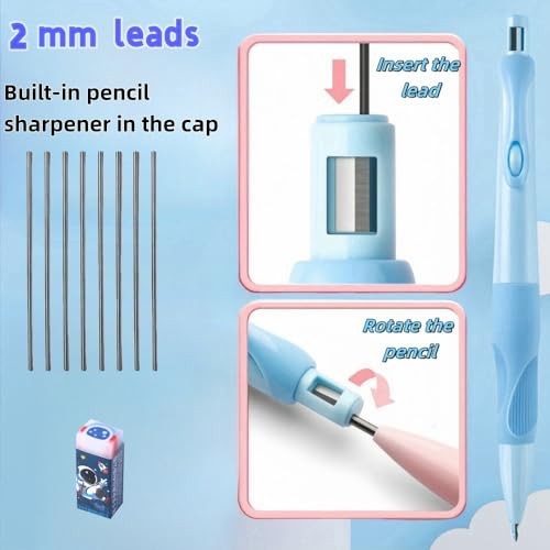 Handwriting thick mechanical pencils with grip: 2.0MM HB 2 pack blue&yello