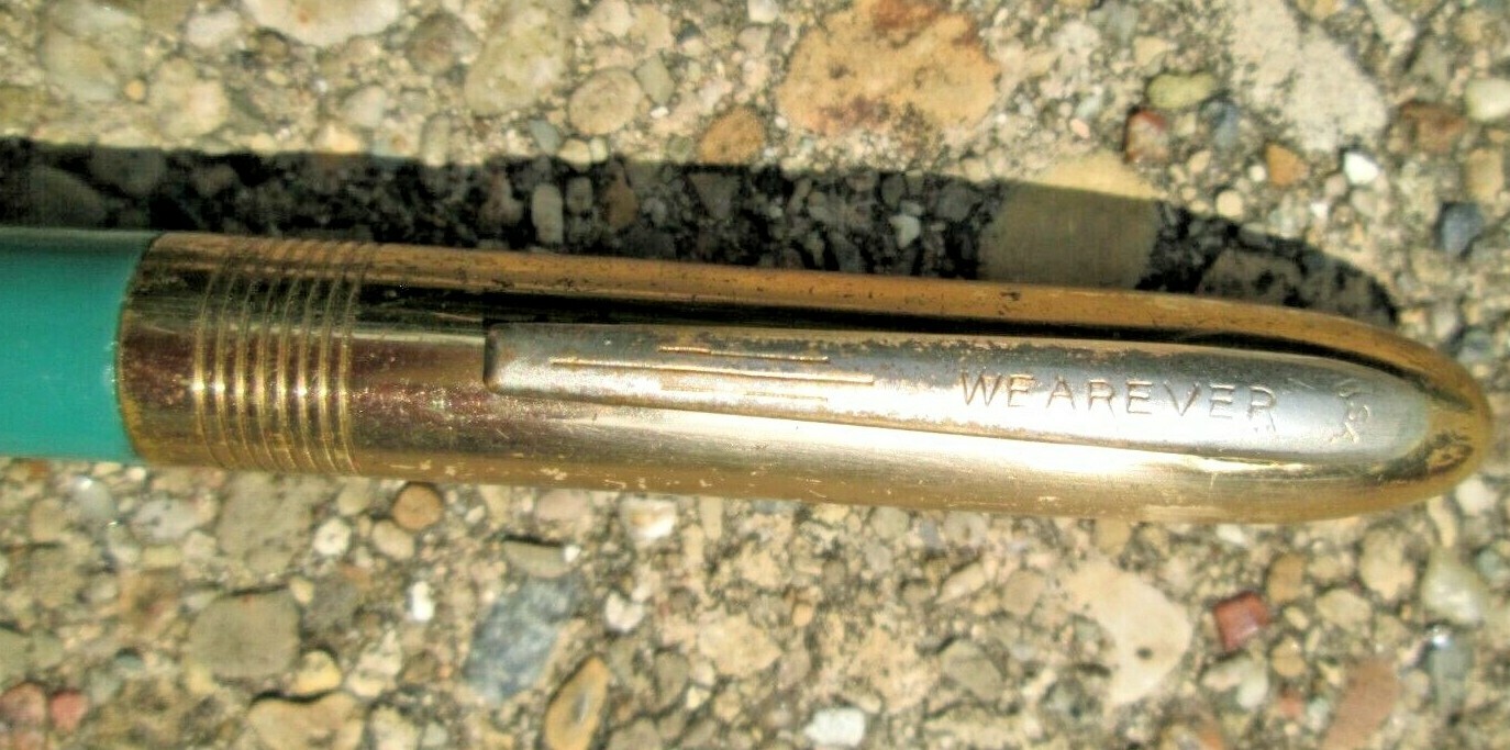 Vintage Wearever USA Mechanical Pencil Gold tone Cap Green Plastic Body