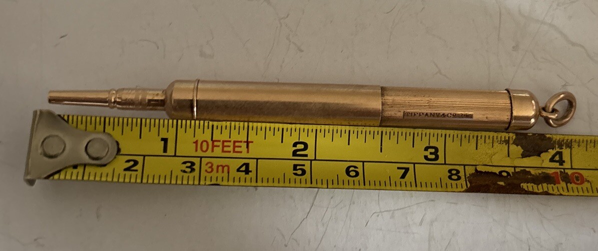 Antique Tiffany Co 14k Rose Gold Mechanical Pencil Retractable Pendant