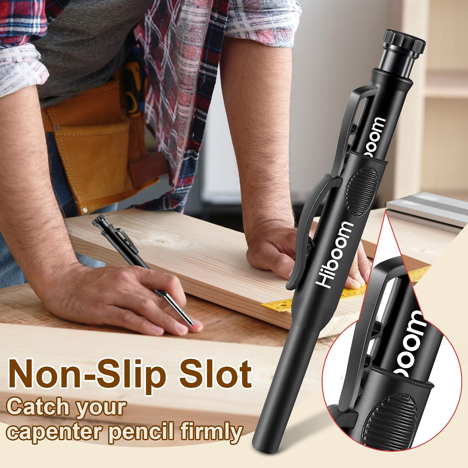 2 Pack Solid Carpenter Pencils with Pencil Cap and 18 Refills, Long Nose