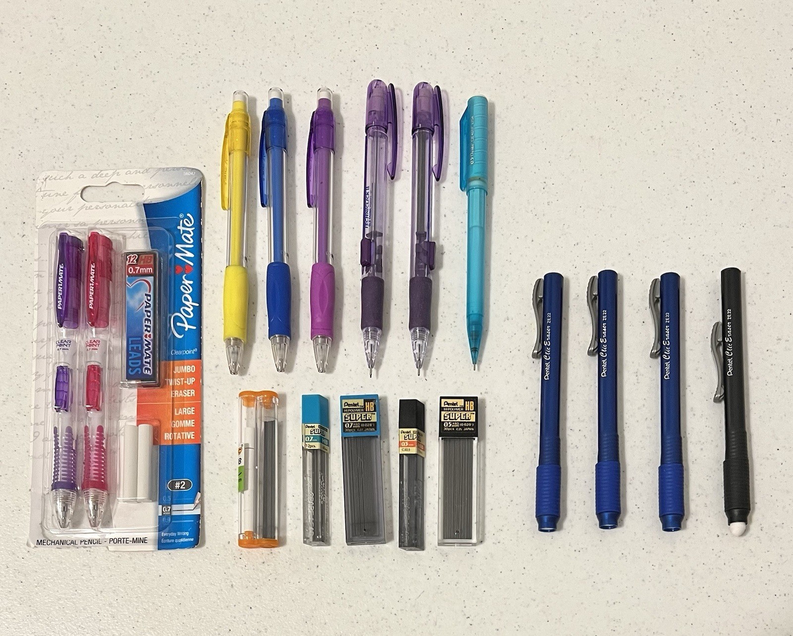 Mechanical Pencil Eraser Lead 0.5 0.7 Pentel Bic Papermate Pencils Large Lot