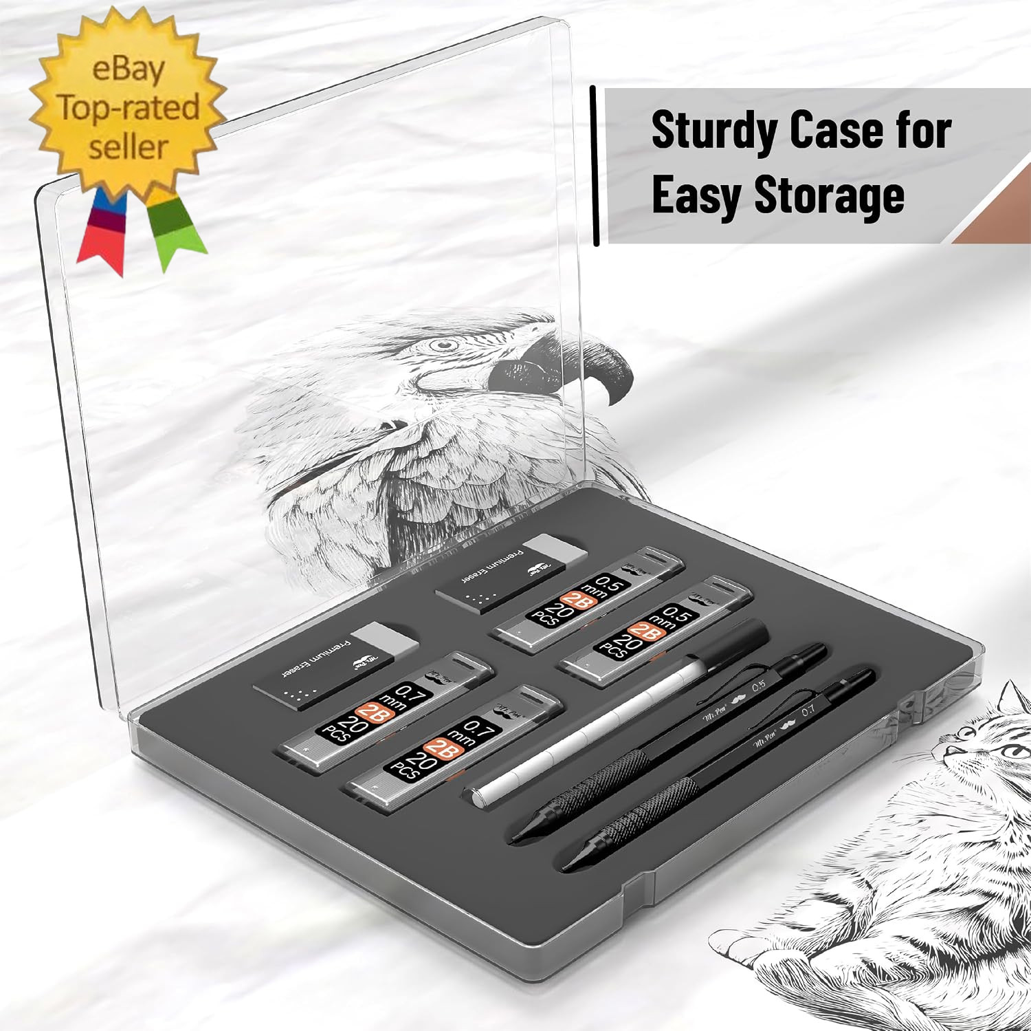 – Metal Mechanical Pencil Set with Lead Refills & Erasers, 2 Pack | 2 Sizes, 0.5