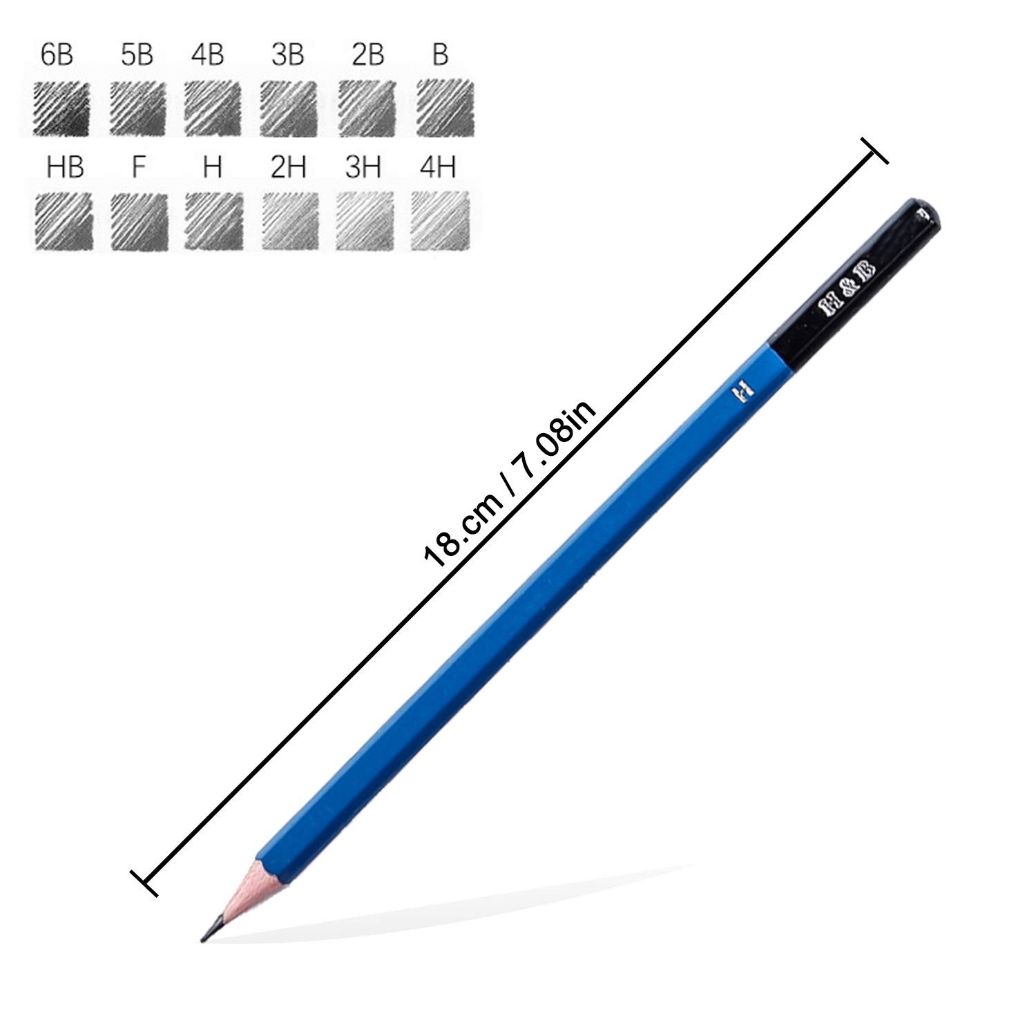 H & B 12 PCS Pencil Drawing Kit, H-4H, F, HB, 12 Count (Pack of 1), Graphite