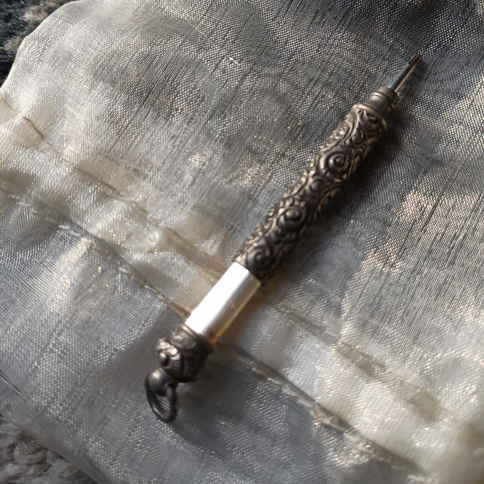 Antique Victorian sterling silver mechanical pencil 1800s Chatelaine