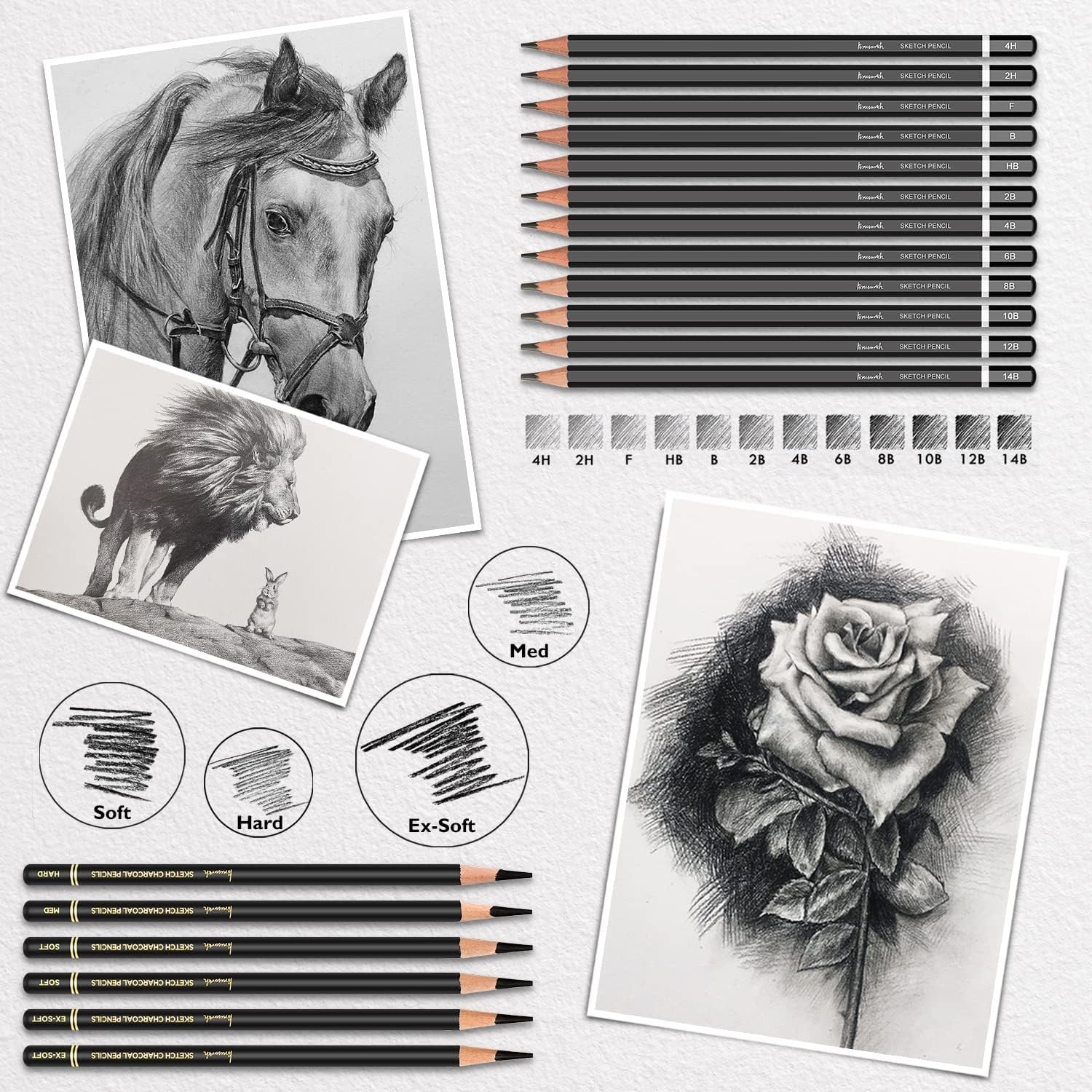 42 Pack Drawing Set Sketching Kit, Pro Art Sketch Supplies with Black