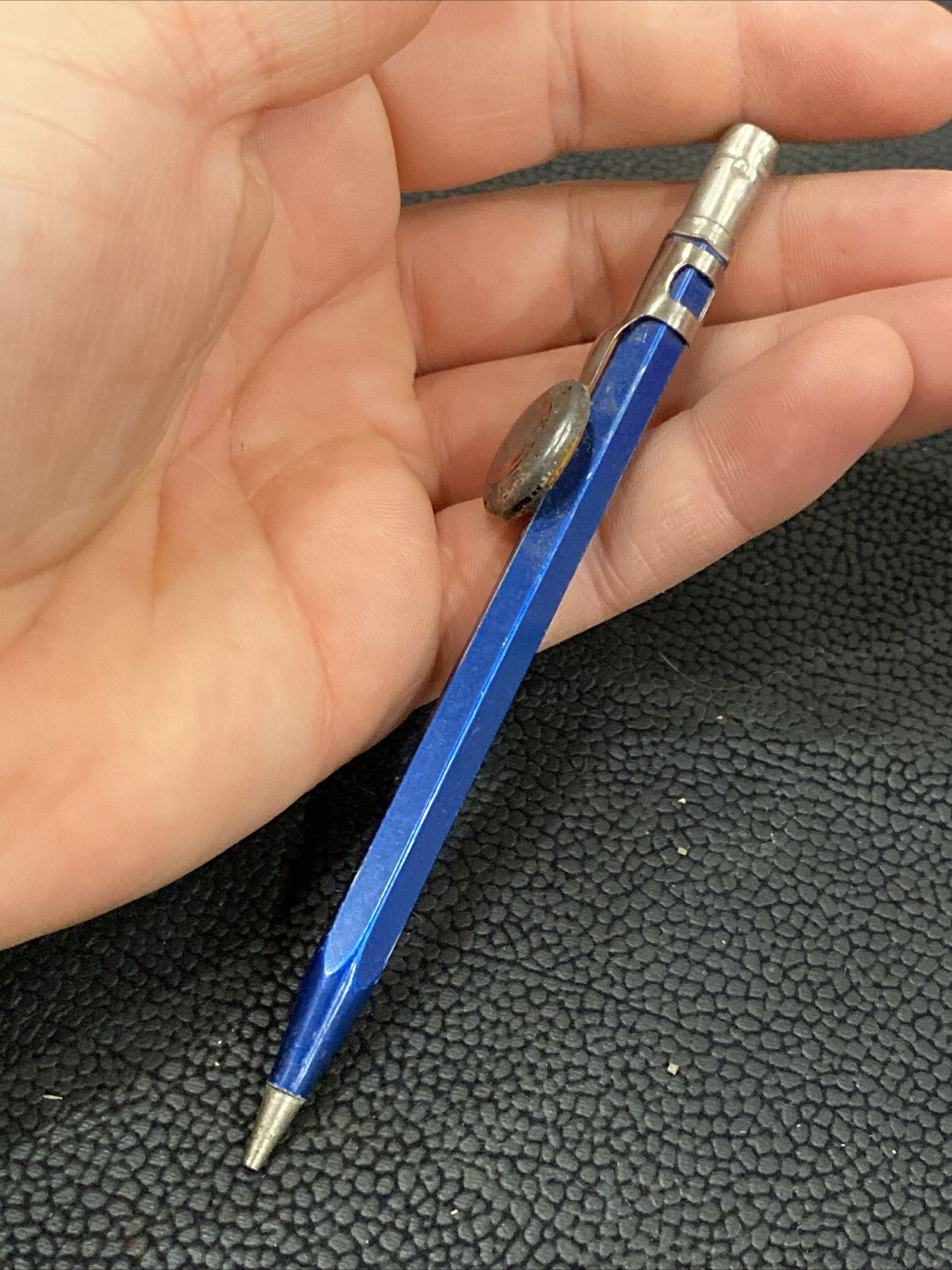 VTG 1930’s SCRIPTO 4-47 Blue STARRETT TOOLS Advertising Button Mechanical Pencil