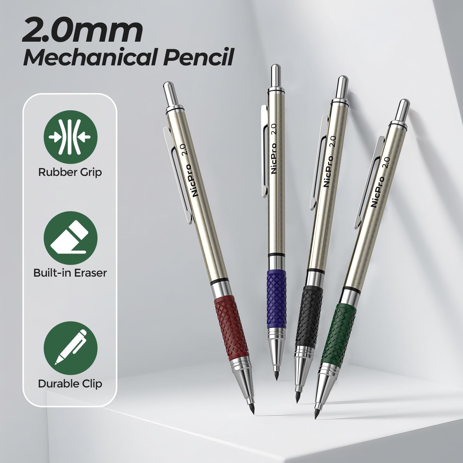 Nicpro 4 PCS Premium 2.0 mm Mechanical Pencils Set, 108 Colored & 4 PCS, Gold