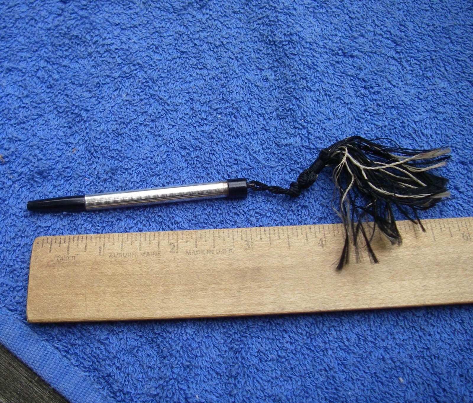 Vintage EUROPEAN 830 Silver Barrel MECHANICAL PENCIL w/TASSEL-Black Plastic