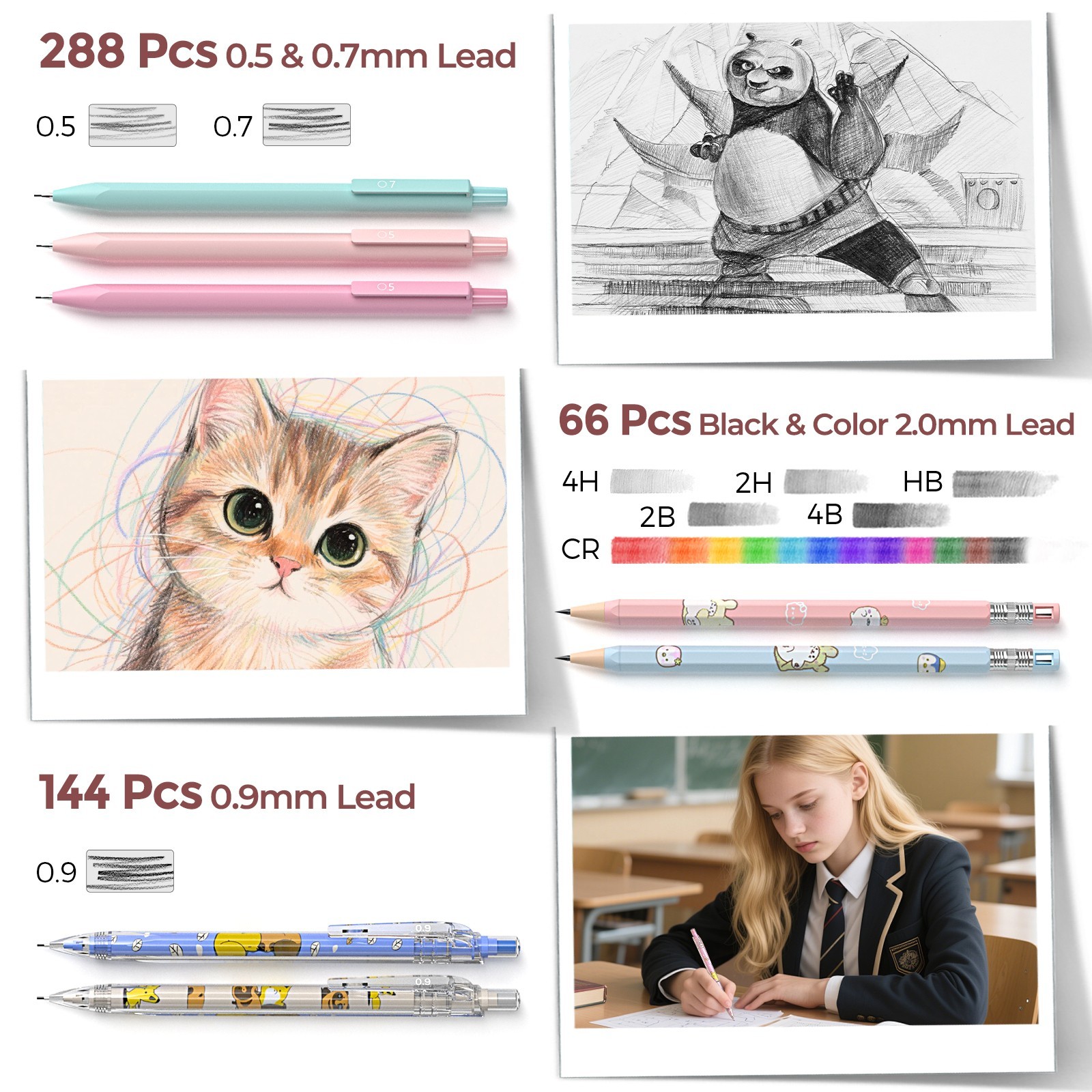 Nicpro 45PCS Aesthetic School Supplies, Pink Case, Pastel Pencils 0.5-2mm