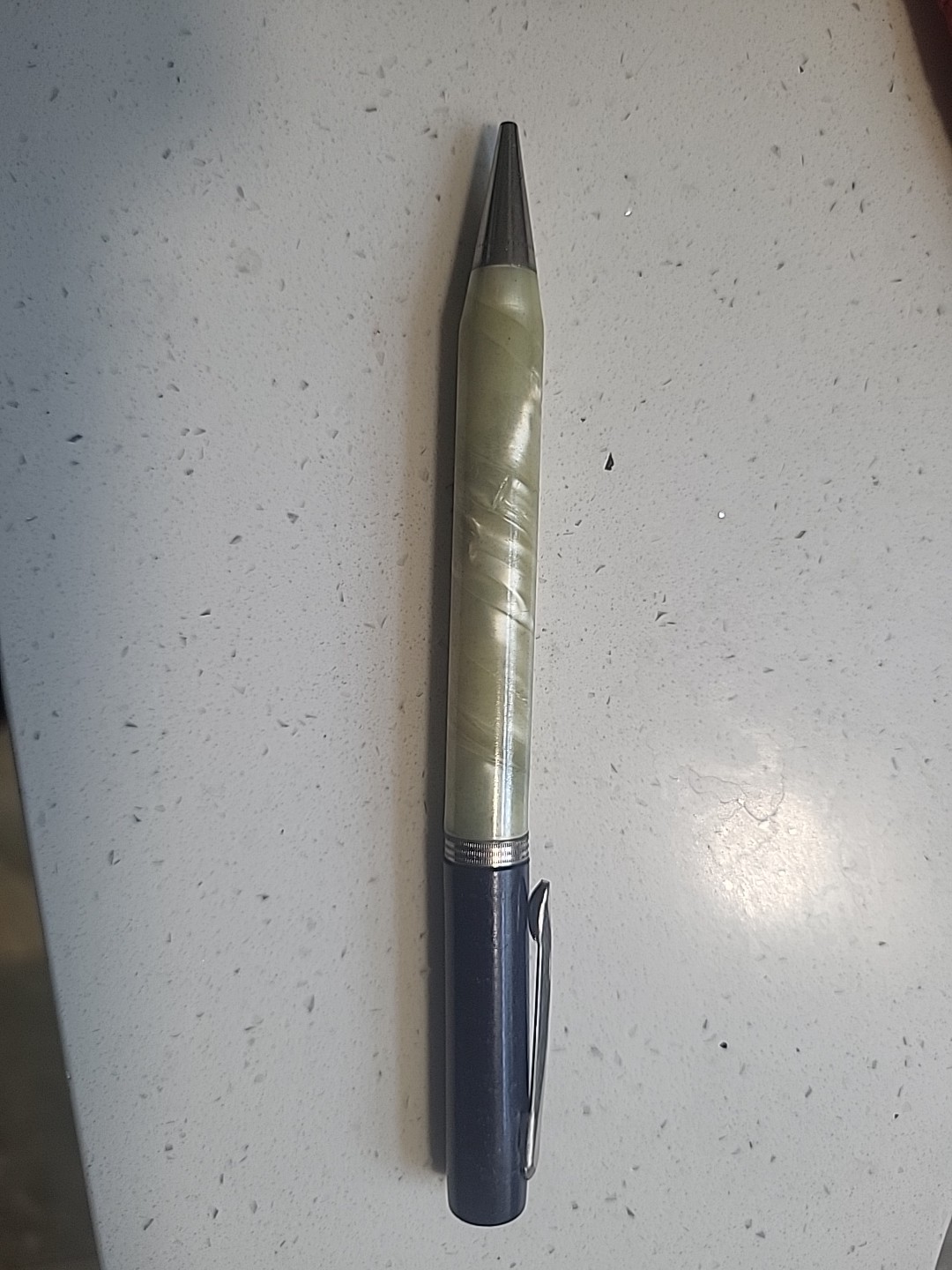 Vintage 1940s Eversharp Skyline Repeater Pencil White Pearl Marble Navy Blue Cap