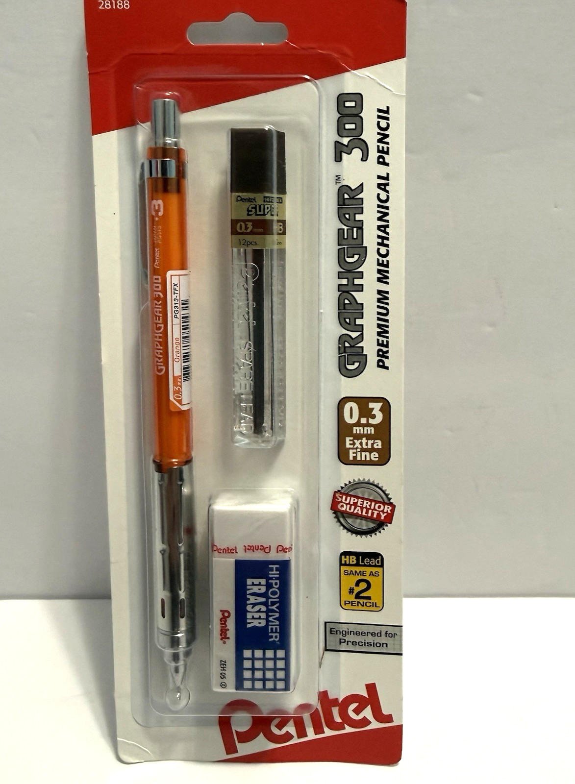 Arts Graphgear 300 Mechanical Pencil, (0.3Mm) Extra-Fine Line, Orange Barrel new