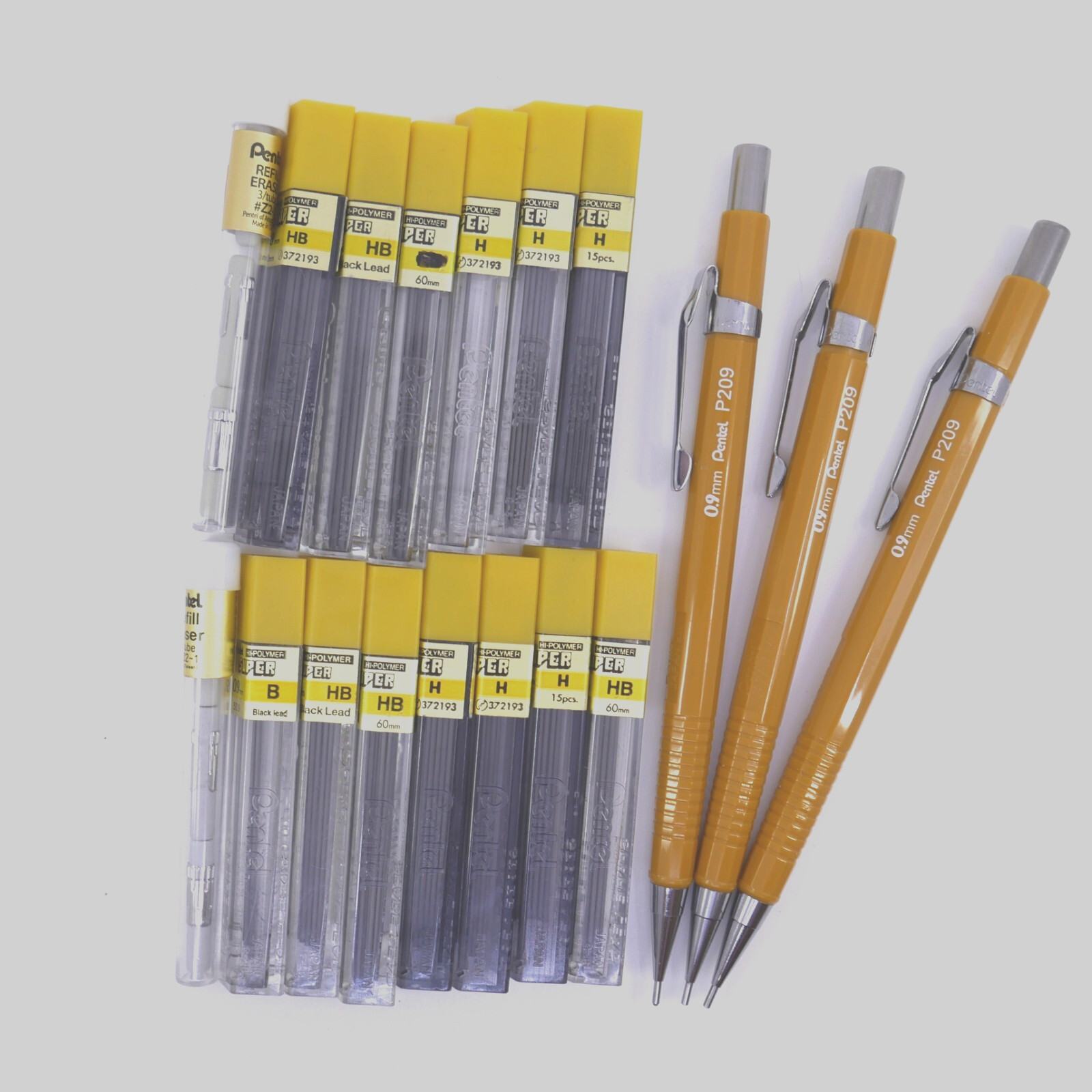 Vintage Pentel P209 – .9mm Mechanical Pencils Lot of 3 w/ Lead Refills + erasers