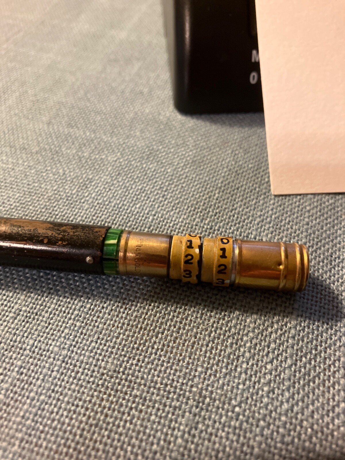 Mechanical Pencil 14K Gold Green/black white w/calculator math function & Lead