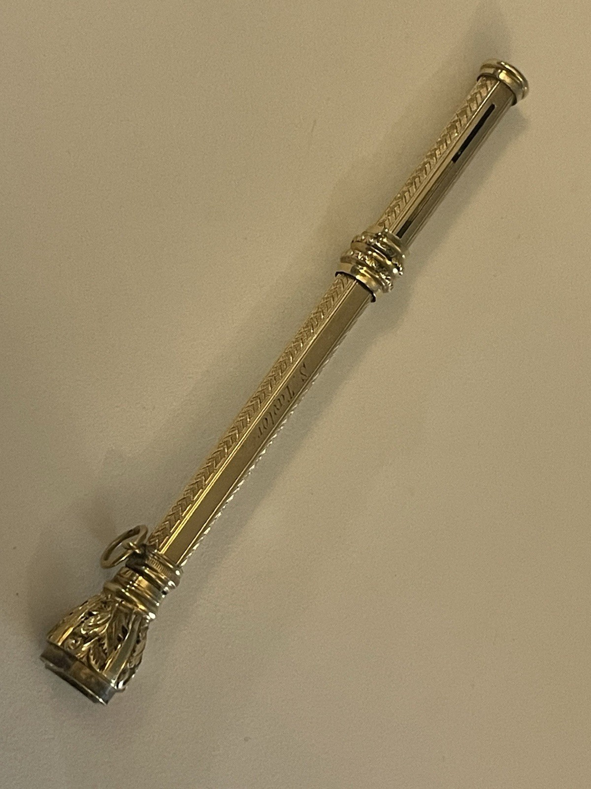 Antique Chatelaine Retractable Pencil Gold Filled Amber Color Jewel MONO🌺🌺