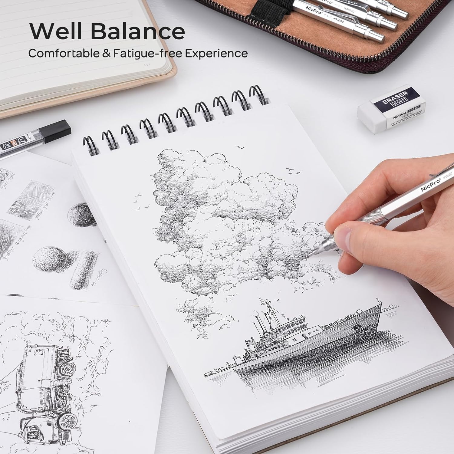 20PCS Metal Mechanical Pencil Set Art Drafting Pencil Lead Holders Refills