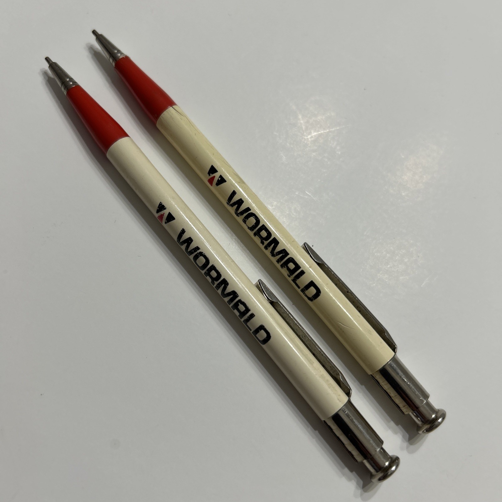 2 – Vintage Auto Point Mechanical Pencil .7 Lead Wormald Fire Systems Red White