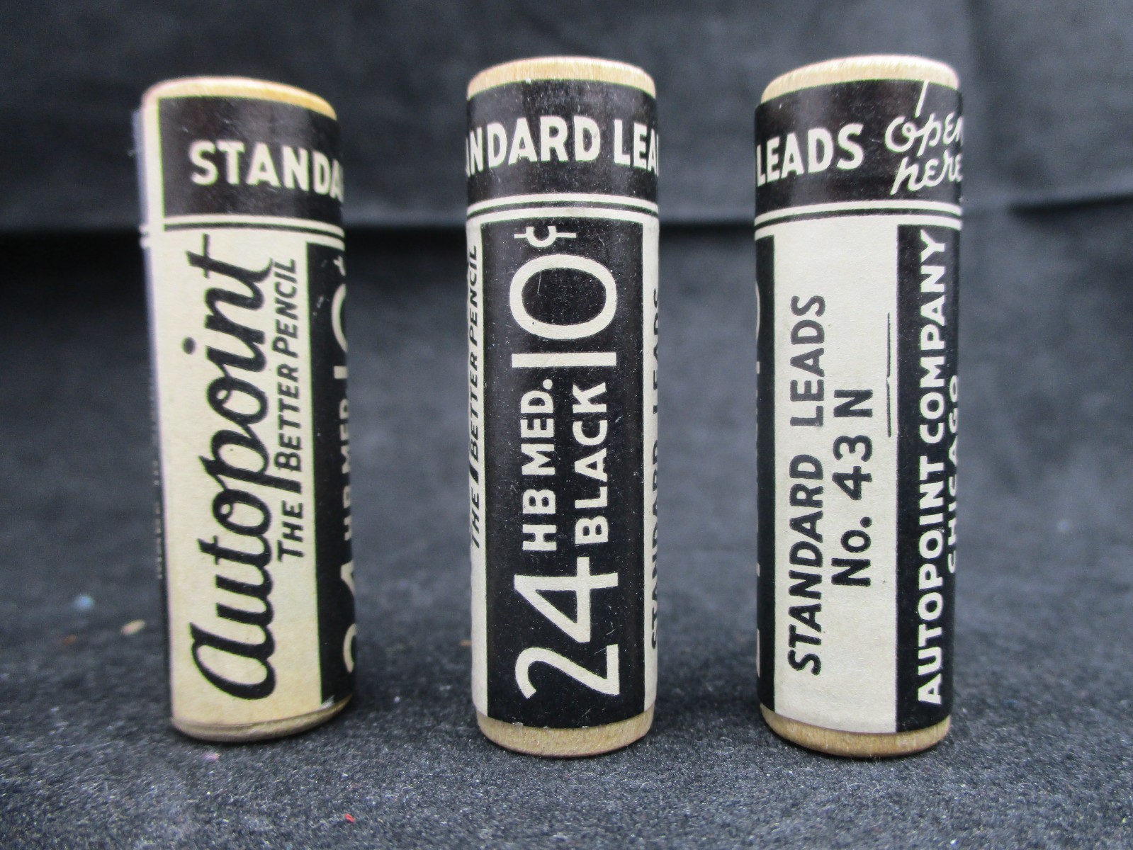 Lot of 3 Autopoint Standard Leads No. 43N 24 HB Med. Black 10 Cents USA UNOPENED