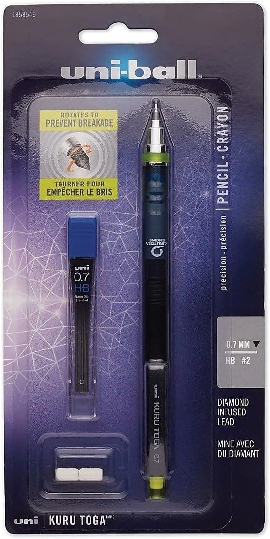 Kuru Toga Mechanical Pencil Starter Kit 0.7mm HB#2 with Eraser Replaceable, 1PK