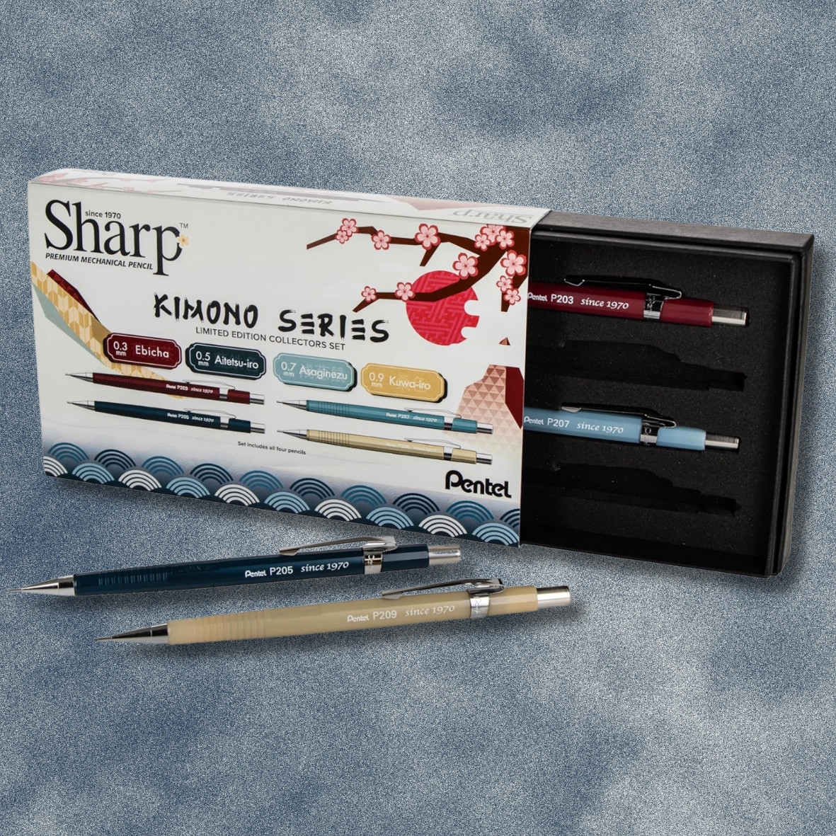 Pentel P200 Kimono Series Mechanical Pencil Set of 4-0.3/0.5/0.7/0.9mm
