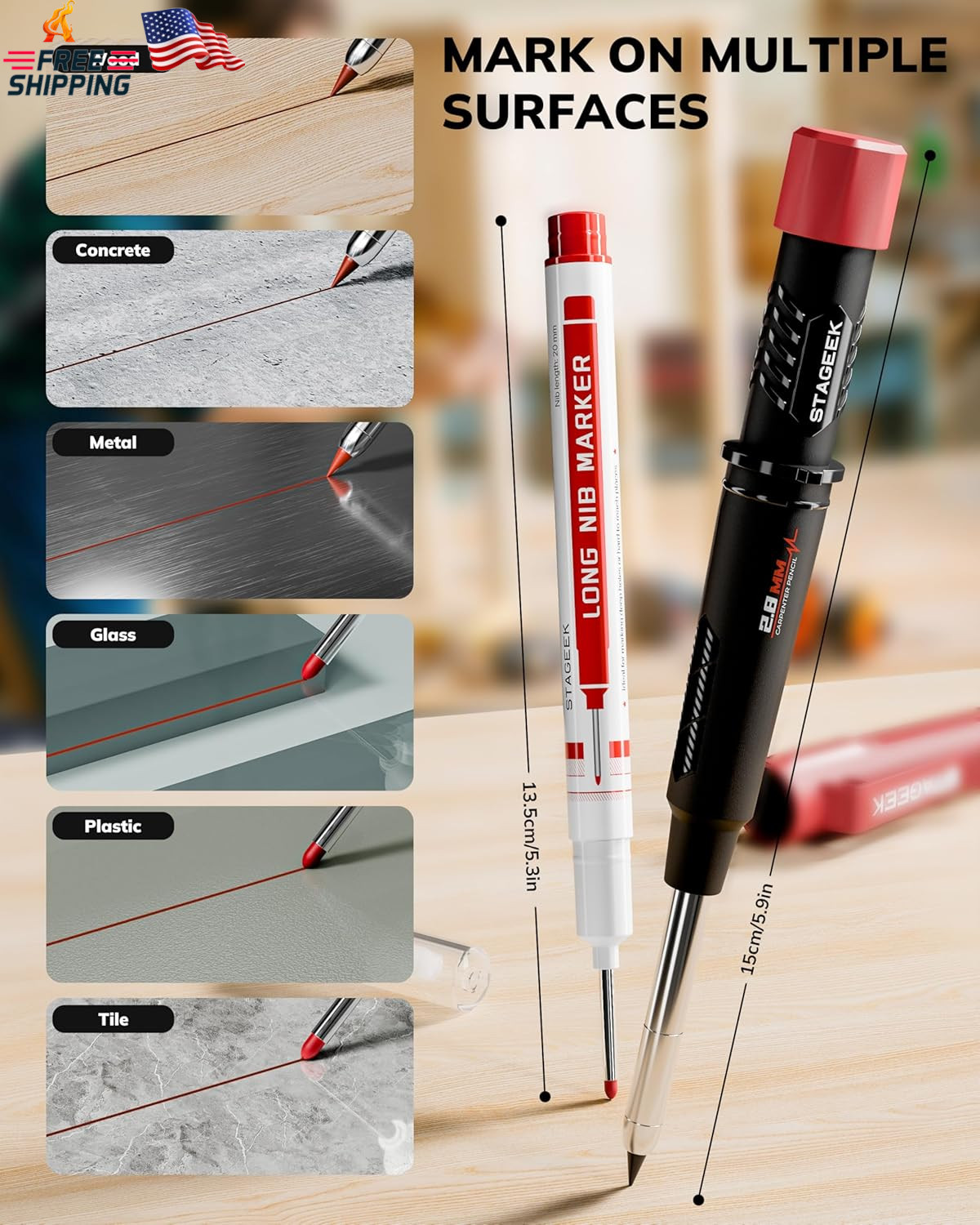 2 Pack Carpenter Pencils with Sharpener, Mechanical Carpenter Pencils with 38 Re