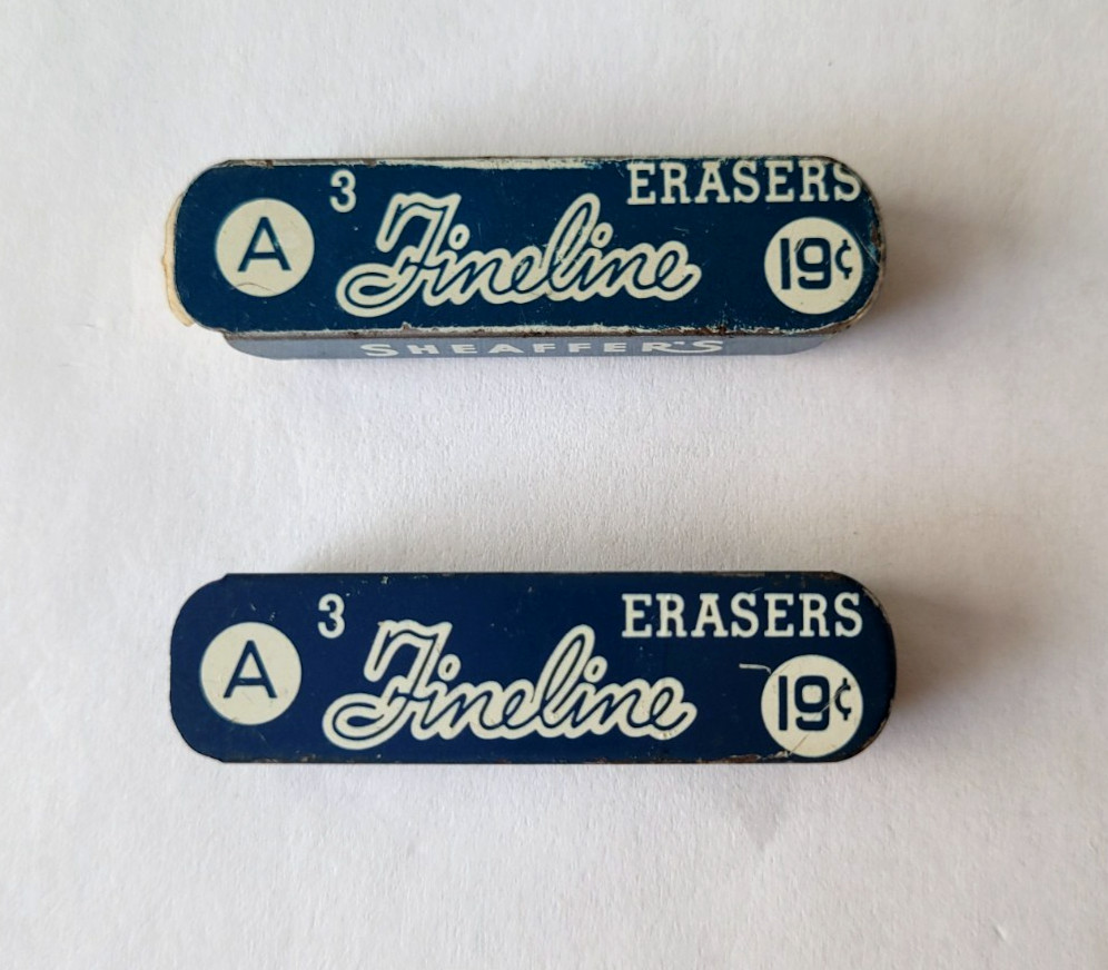 2 Tins VINTAGE SHEAFFER’S FINELINE A Erasers 3 Total