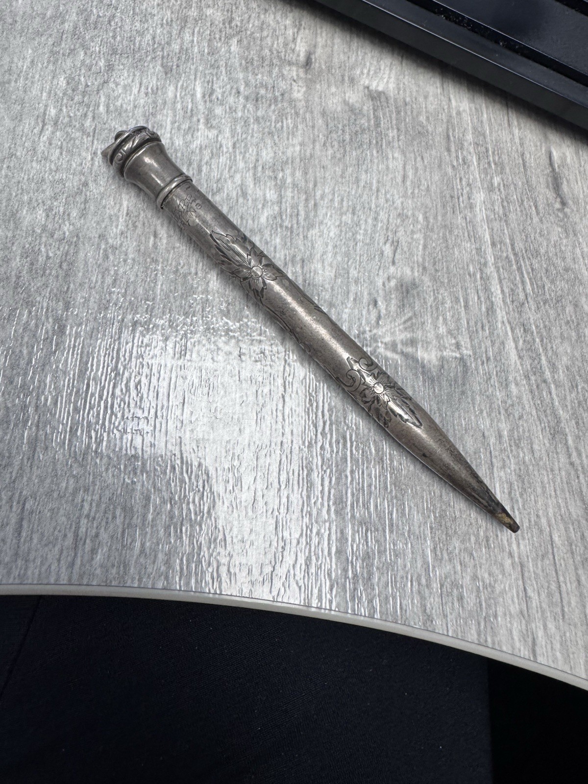 Antique Wahl Eversharp Floral Engraved Sterling Silver Mechanical Pencil Patina