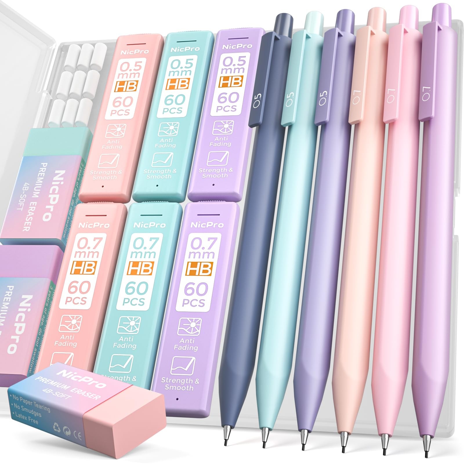 Nicpro 6PCS Pastel Mechanical Pencil Set with Case Cute Drafting Pencils 0.5m…
