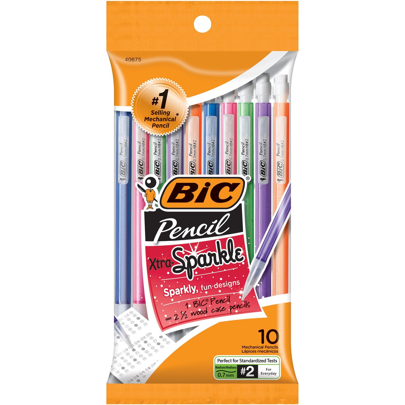 BIC Xtra Sparkle Mechanical Pencil, Colorful 10 Count (Pack of 1), Black
