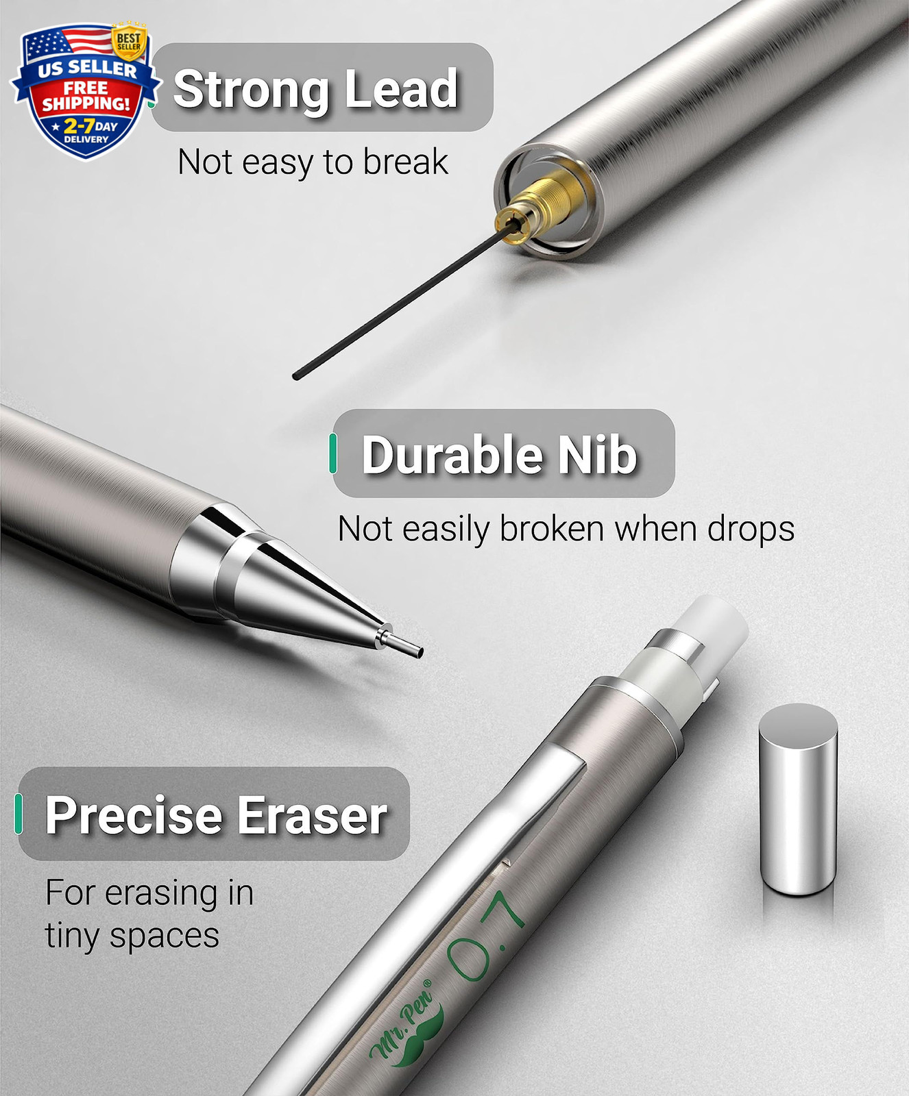 Metal Mechanical Pencils 0.7Mm, 2 Pack Lead Pencil Mechanical Pencil Metal