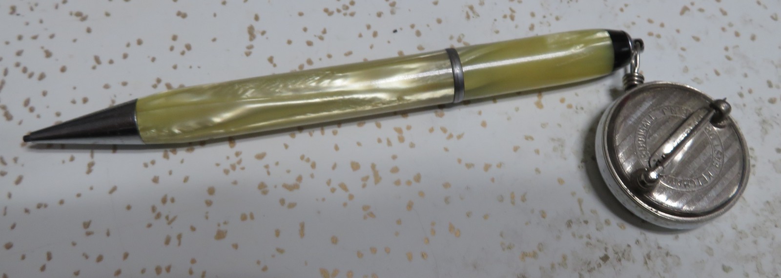 Ketcham McDougall Retractable Pin Brooch & Celluloid Golf Mechanical Pencil 1930