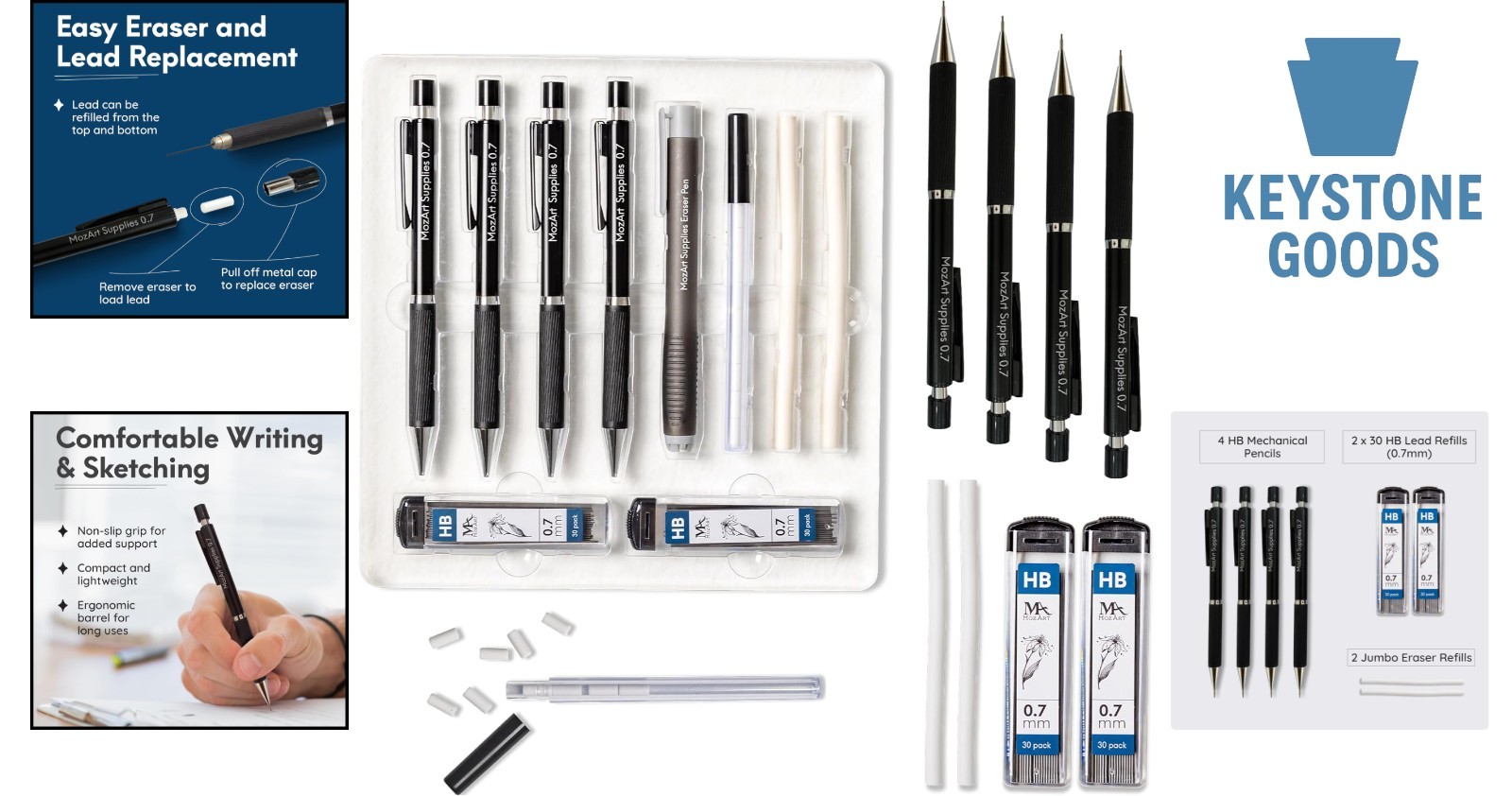 MozArt 0.7mm Mechanical Pencil Set with Eraser & Refills – Ideal for Art, Dra…