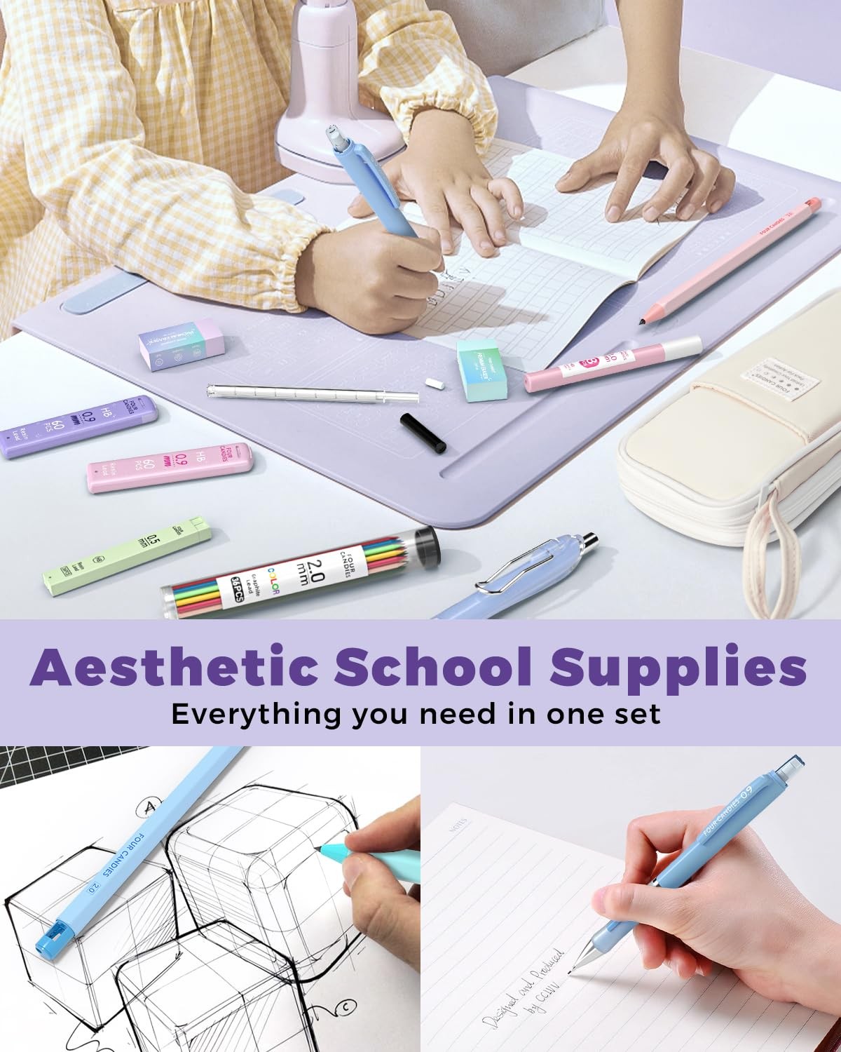 42PCS Aesthetic School Supplies, Mechanical Pencil Set 0.5mm, 0.7mm, 0.9mm, 2…