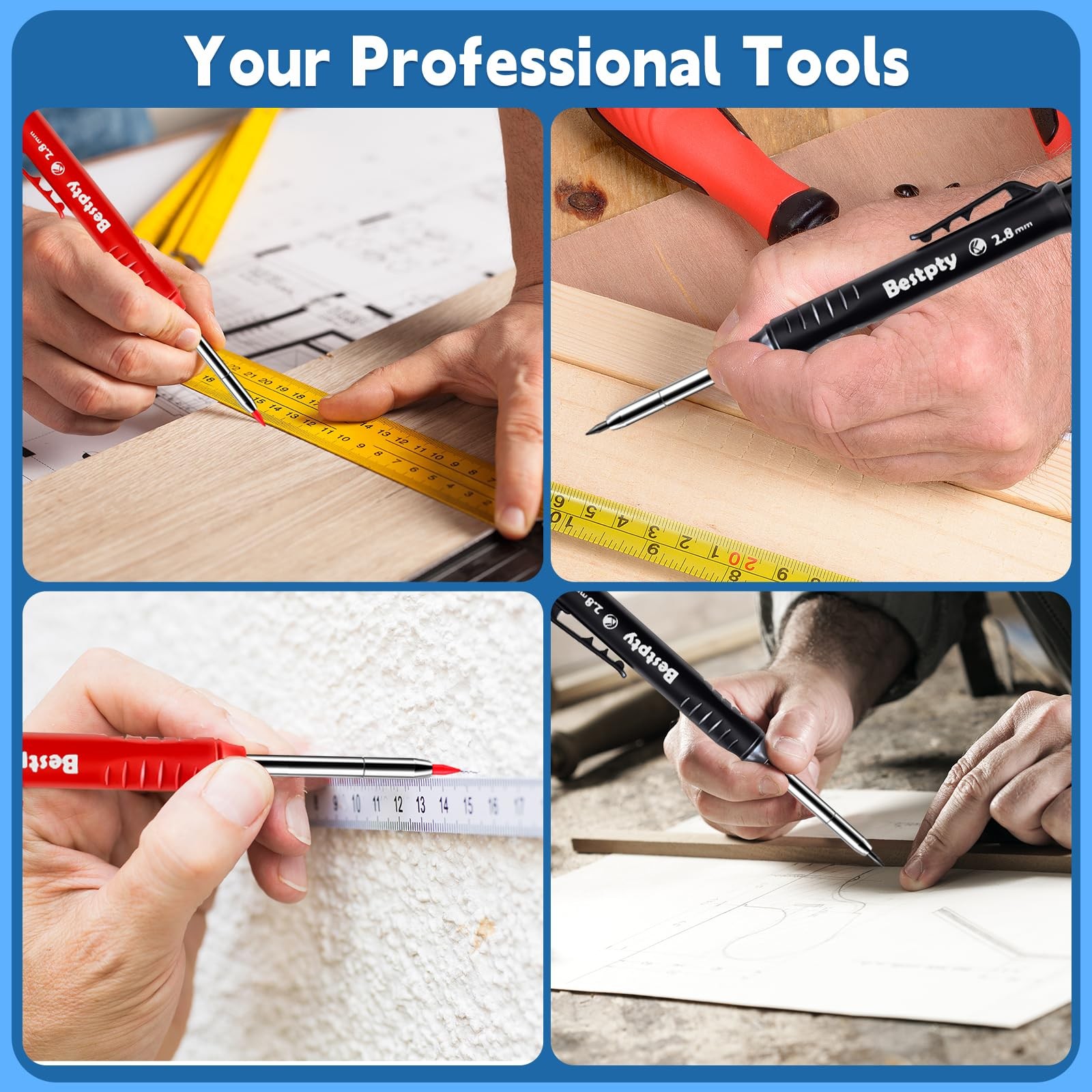 3PCS Carpenter Pencil with Sharpener,Mechanical Carpenter Pencil Set with 39 …