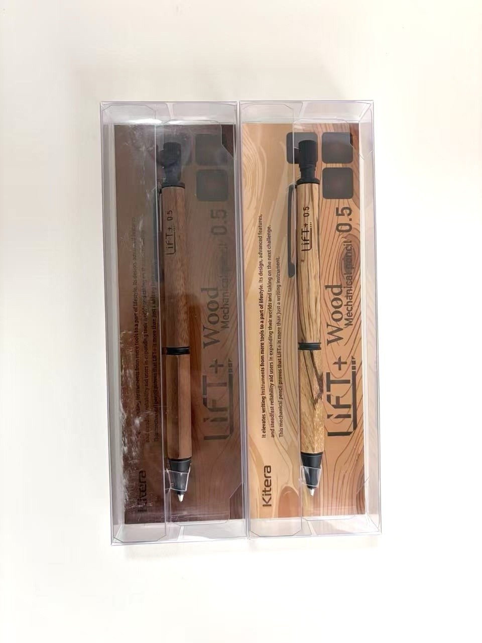 Kitera LIFT+ Wood Mechanical Pencil 0.5mm Set Walnut & Zebrawood Japan Design